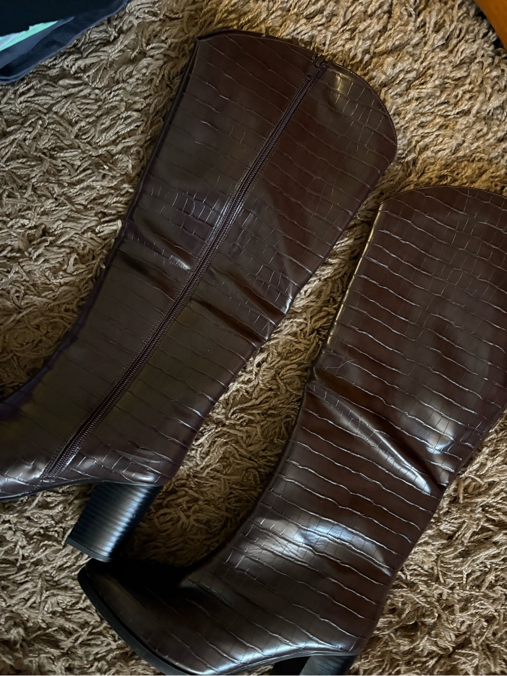 a new day Brown Croc-Embossed Knee-High Heeled Boots